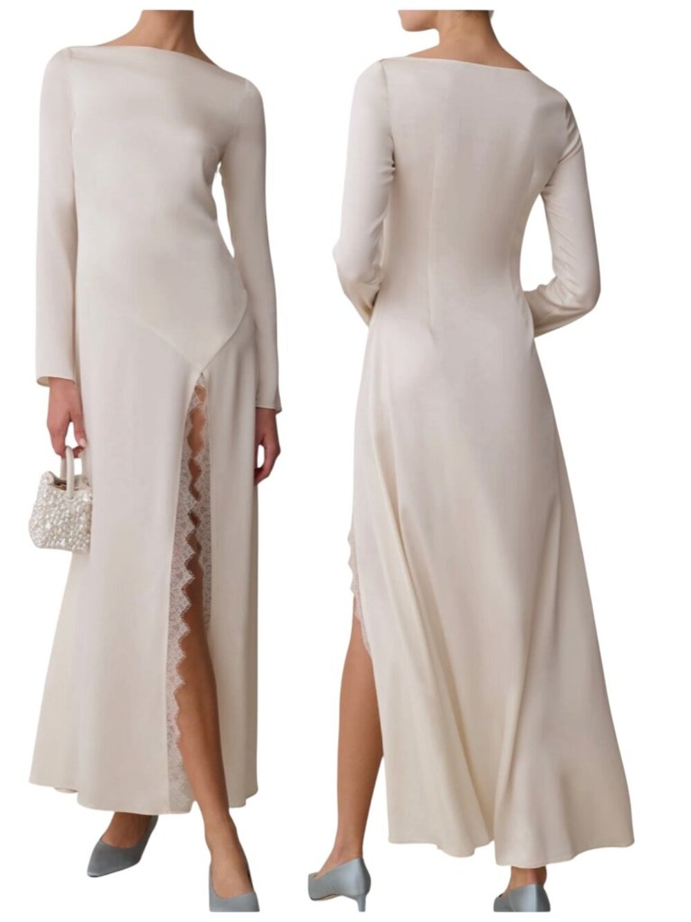 O.P.T. Magdalene Ivory Lace Slit Maxi Dress NWT Medium Bridal